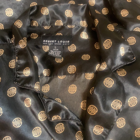MEN'S ROBERT LOUIS BLACK PAJAMA SHIRT TOP SILK & POLYESTER - Picture 3 of 11